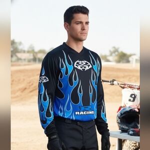 MTX MOTOCROSS Blue Flame Black Racing Jersey